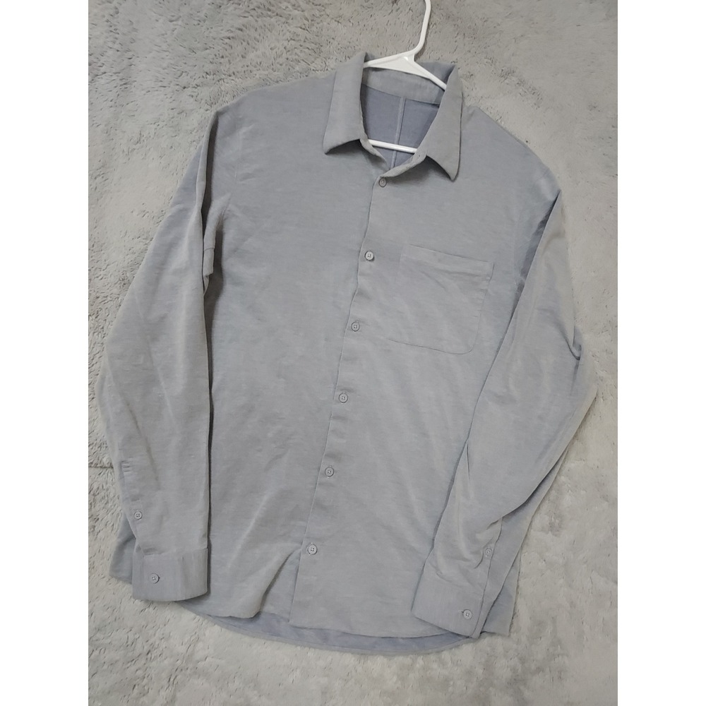 Lululemon Commission Shirt Mens Large Long Sleeve Button Down Blue Knit Preppy
